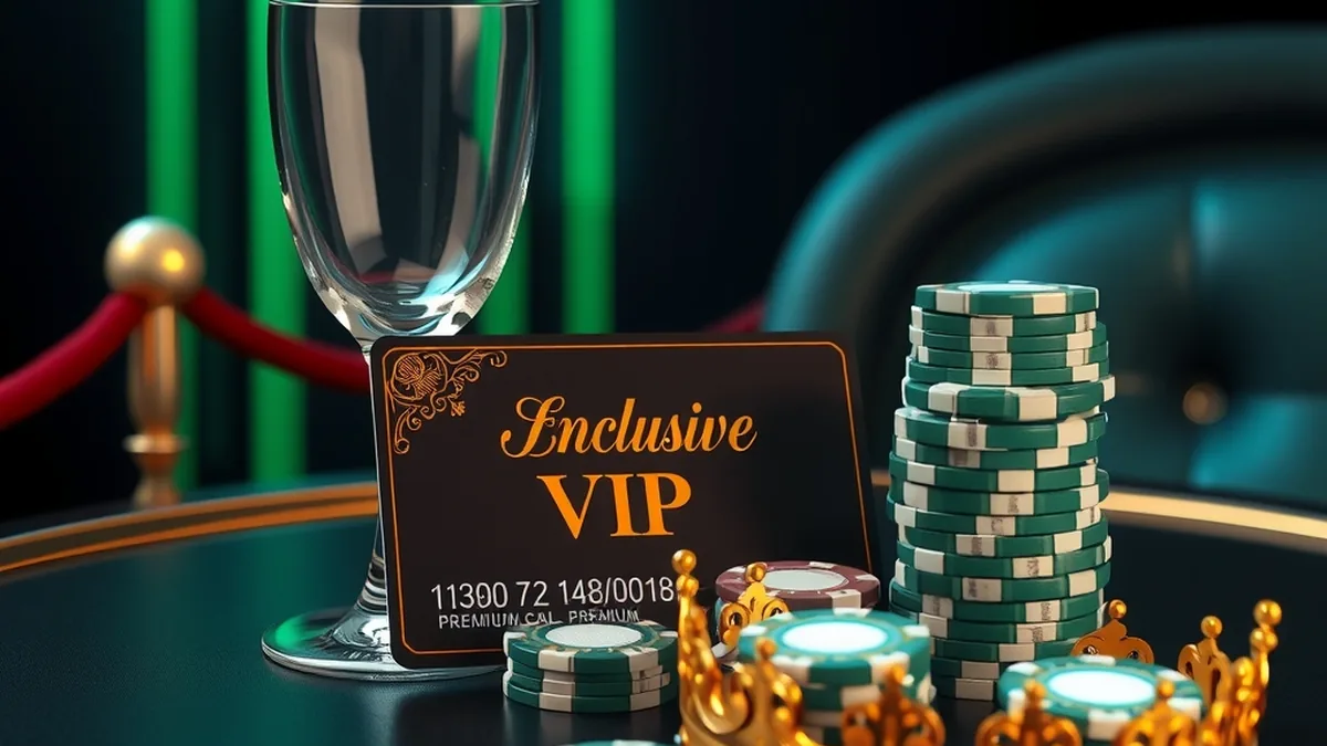 VIP casino lounge table with premium chips, crown and membership card